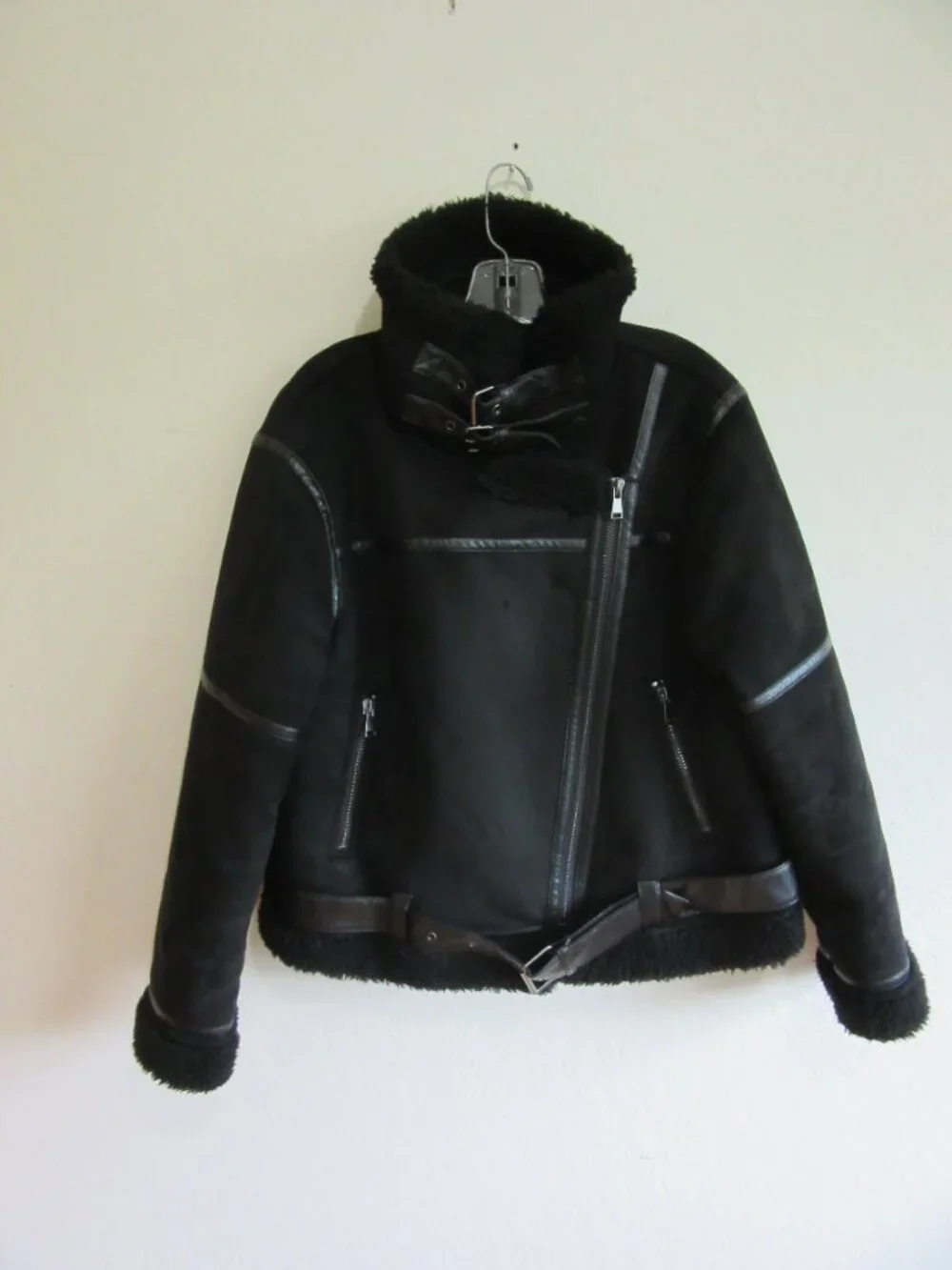 ZARA Black Faux Suede Sherpa XL Zip Long Sleeve Winter Jacket - Picture 2 of 7
